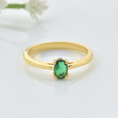 0.50 Ct Oval Chrome Diopside Solitaire Ring 925 Sterling Silver Yellow  Plated