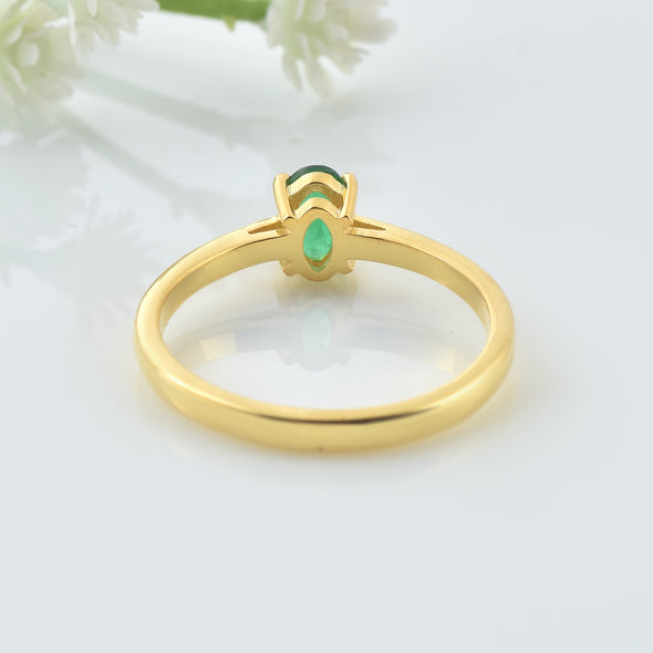 0.50 Ct Oval Chrome Diopside Solitaire Ring 925 Sterling Silver Yellow  Plated