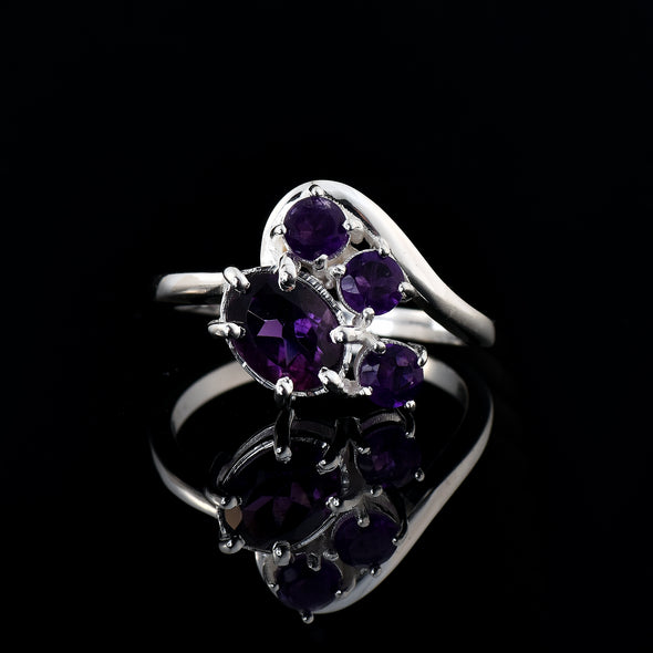 2.50 Carat Oval Shape Amethyst Cluster Ring 925 Sterling Silver