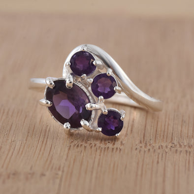 2.50 Carat Oval Shape Amethyst Cluster Ring 925 Sterling Silver