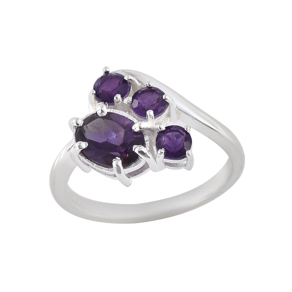 2.50 Carat Oval Shape Amethyst Cluster Ring 925 Sterling Silver