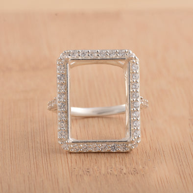20.30 Ct Octagon Shape Semi-Mount Halo Ring 925 Sterling Silver