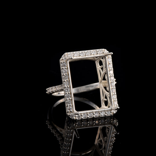 20.30 Ct Octagon Shape Semi-Mount Halo Ring 925 Sterling Silver