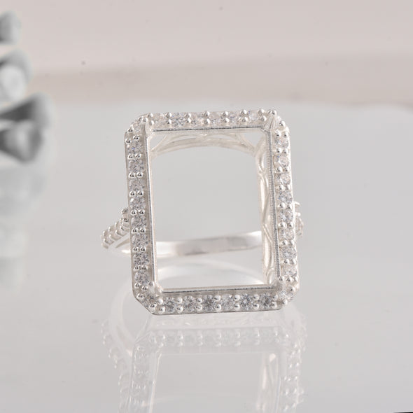 20.30 Ct Octagon Shape Semi-Mount Halo Ring 925 Sterling Silver