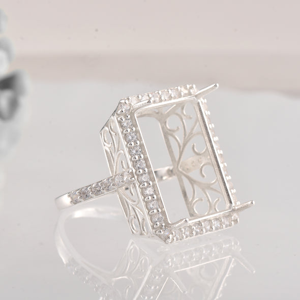 20.30 Ct Octagon Shape Semi-Mount Halo Ring 925 Sterling Silver