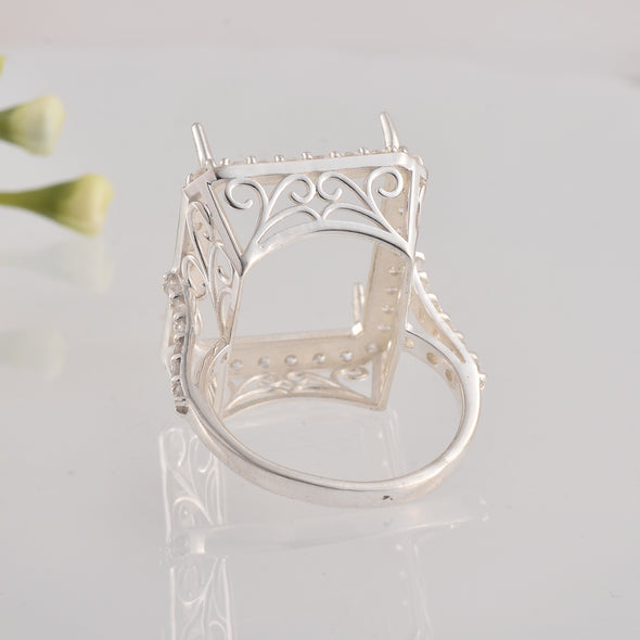 20.30 Ct Octagon Shape Semi-Mount Halo Ring 925 Sterling Silver