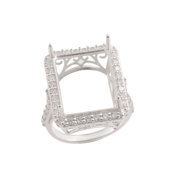 20.30 Ct Octagon Shape Semi-Mount Halo Ring 925 Sterling Silver
