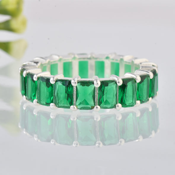 7.50 Ct Octagon Emerald Eternity Band Ring 925 Sterling Silver