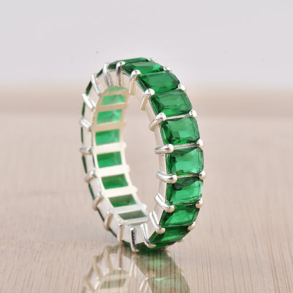 7.50 Ct Octagon Emerald Eternity Band Ring 925 Sterling Silver