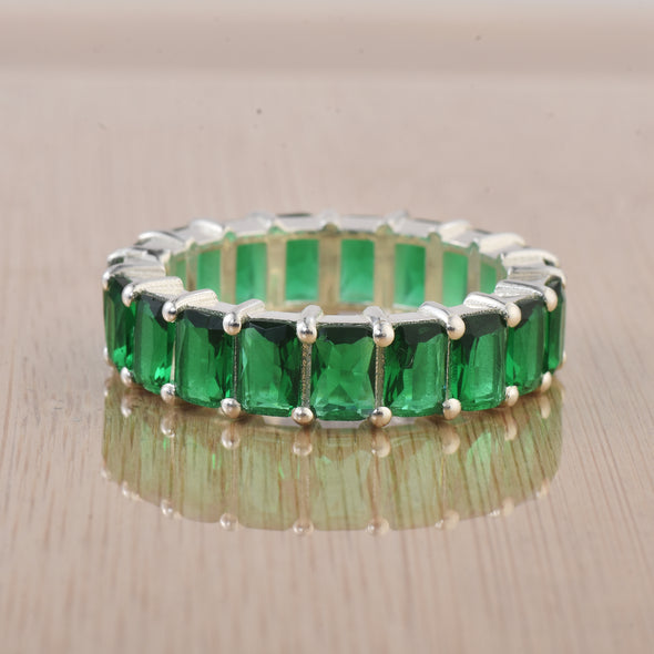 7.50 Ct Octagon Emerald Eternity Band Ring 925 Sterling Silver