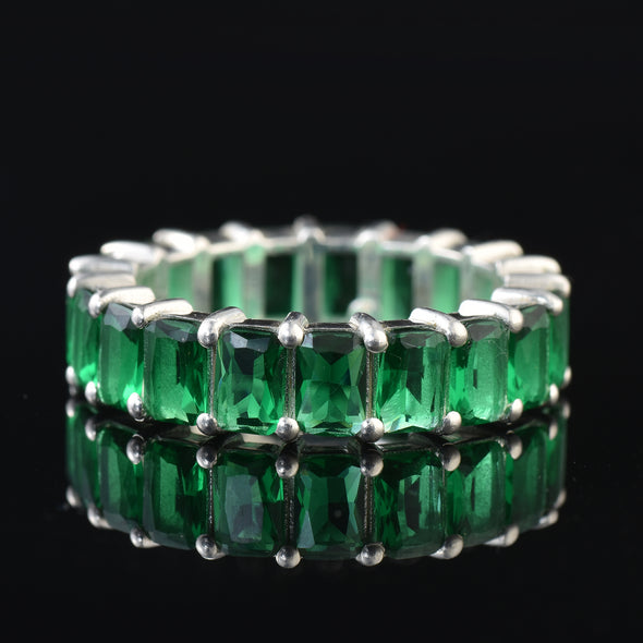 7.50 Ct Octagon Emerald Eternity Band Ring 925 Sterling Silver