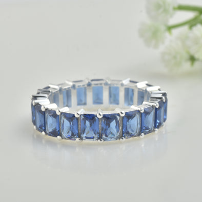 7.50 Ct Octagon Blue Sapphire Eternity Band Ring 925 Sterling Silver