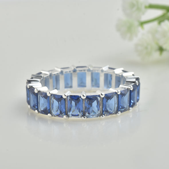 7.50 Ct Octagon Blue Sapphire Eternity Band Ring 925 Sterling Silver