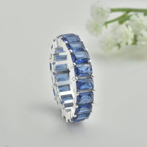 7.50 Ct Octagon Blue Sapphire Eternity Band Ring 925 Sterling Silver