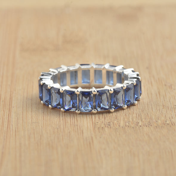 7.50 Ct Octagon Blue Sapphire Eternity Band Ring 925 Sterling Silver
