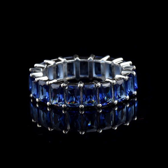 7.50 Ct Octagon Blue Sapphire Eternity Band Ring 925 Sterling Silver
