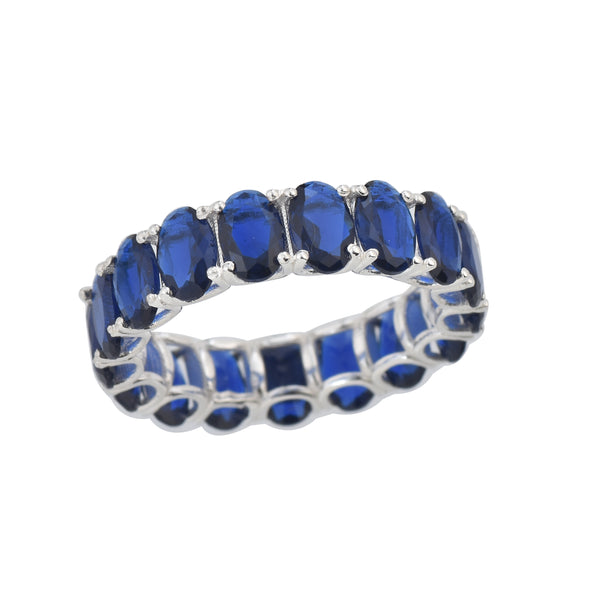 8.00 Ct Oval Blue Sapphire Eternity Band Ring 925 Sterling Silver