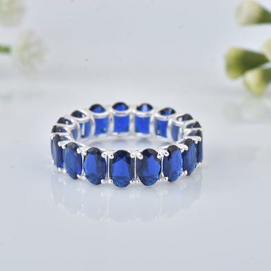 8.00 Ct Oval Blue Sapphire Eternity Band Ring 925 Sterling Silver