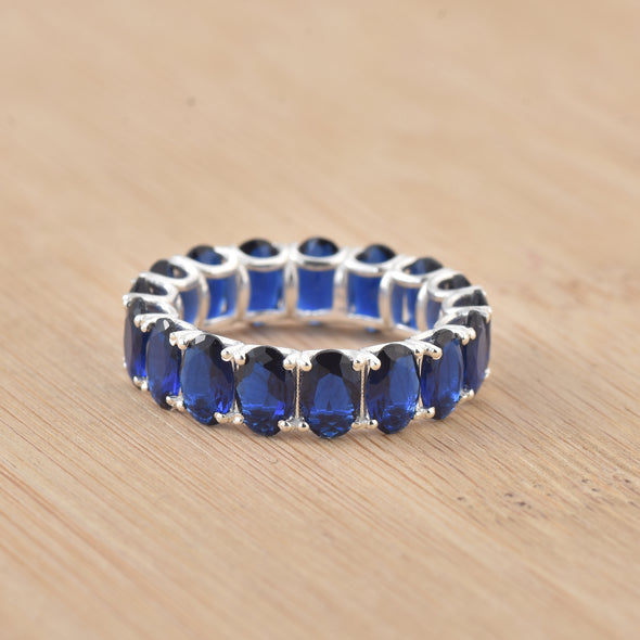 8.00 Ct Oval Blue Sapphire Eternity Band Ring 925 Sterling Silver