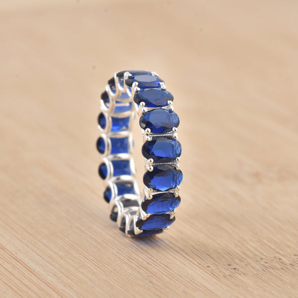 8.00 Ct Oval Blue Sapphire Eternity Band Ring 925 Sterling Silver