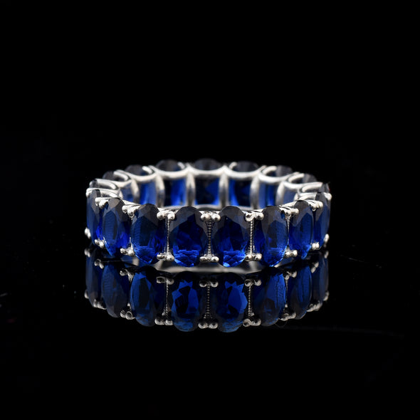 8.00 Ct Oval Blue Sapphire Eternity Band Ring 925 Sterling Silver
