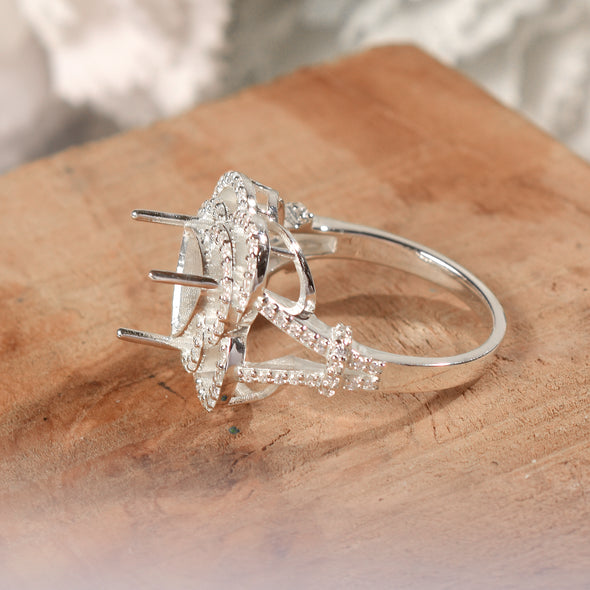 925 Sterling Silver Trillion Shape Semi Mount Ring