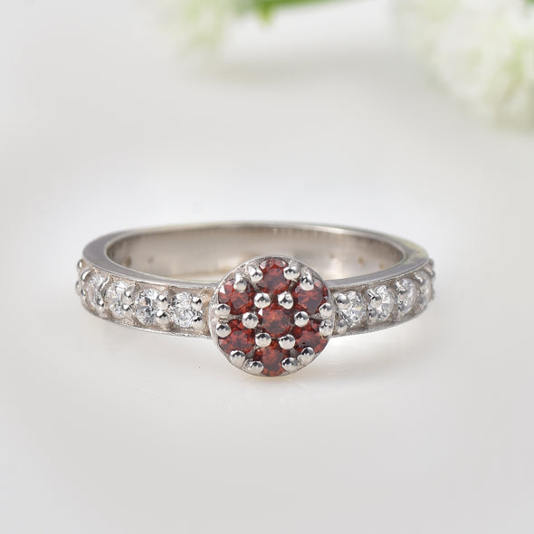 0.21 Ct Round Garnet & White Topaz Cluster Ring 925 Sterling Silver
