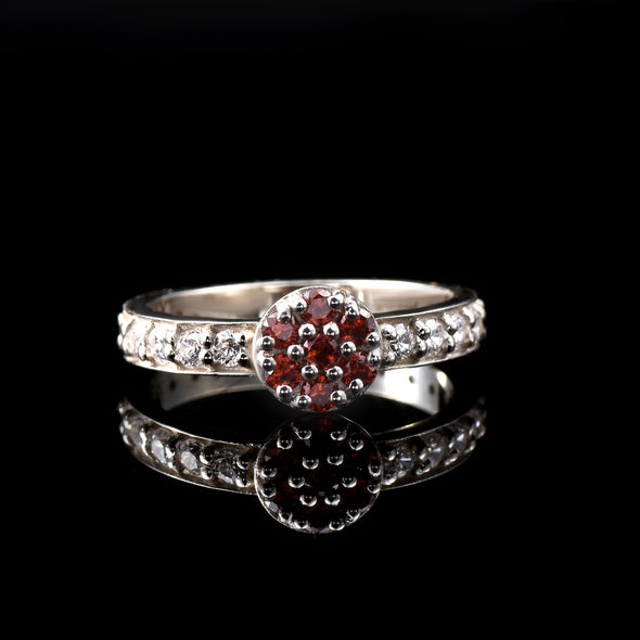 0.21 Ct Round Garnet & White Topaz Cluster Ring 925 Sterling Silver