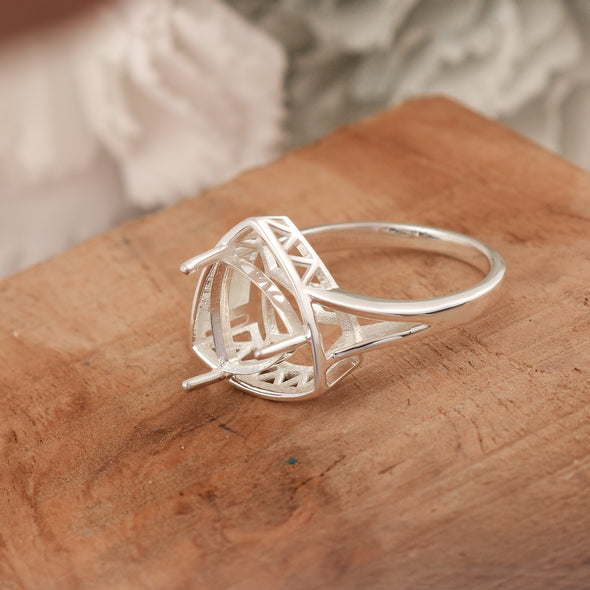 925 Sterling Silver Trillion Shape Semi Mount Ring
