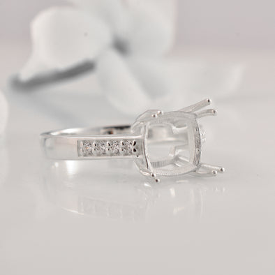 925 Sterling Silver Cushion Shape Semi Mount Ring