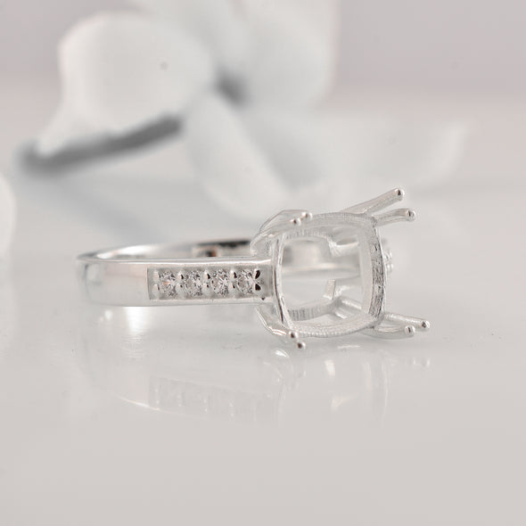 925 Sterling Silver Cushion Shape Semi Mount Ring