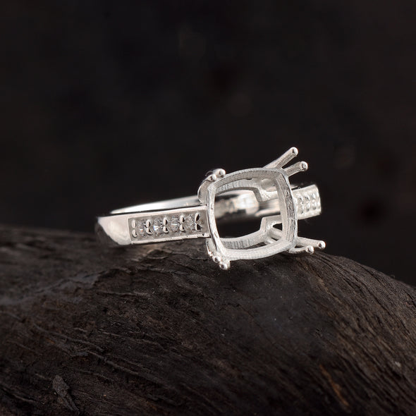 925 Sterling Silver Cushion Shape Semi Mount Ring