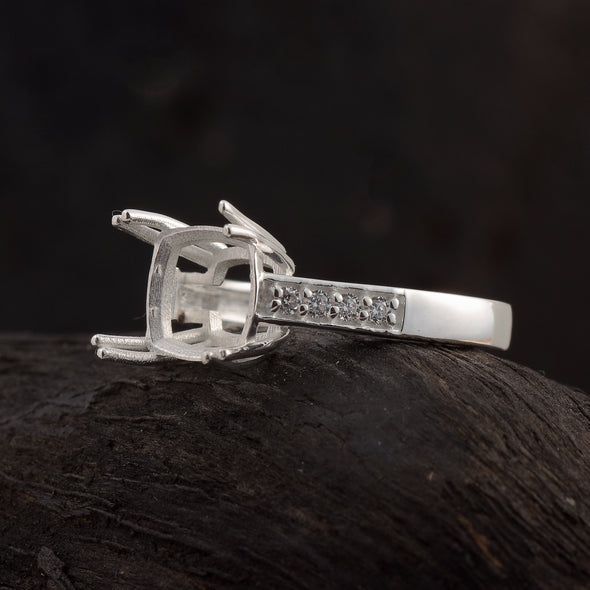 925 Sterling Silver Cushion Shape Semi Mount Ring