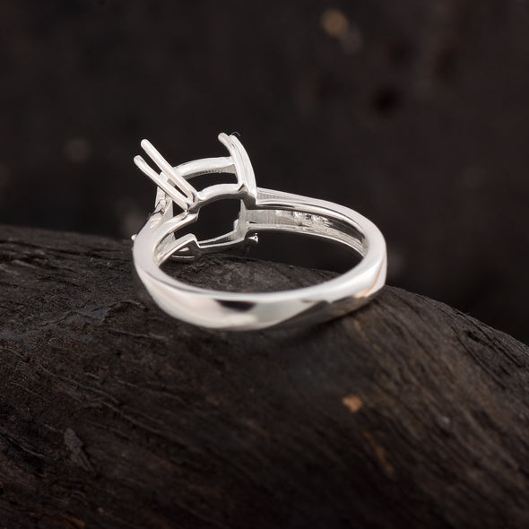 925 Sterling Silver Cushion Shape Semi Mount Ring