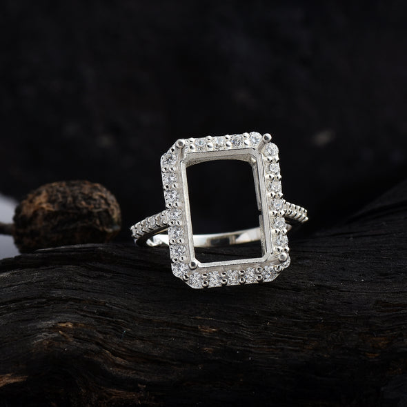 925 Sterling Silver Octagon Shape Semi Mount Ring