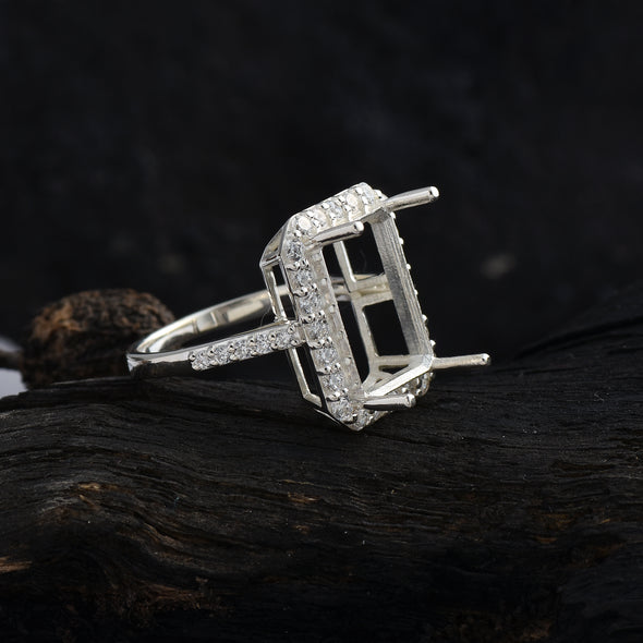 925 Sterling Silver Octagon Shape Semi Mount Ring