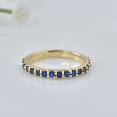 0.50 Ct Round Half Eternity Blue Sapphire Ring 925 Sterling Silver Gold Plated