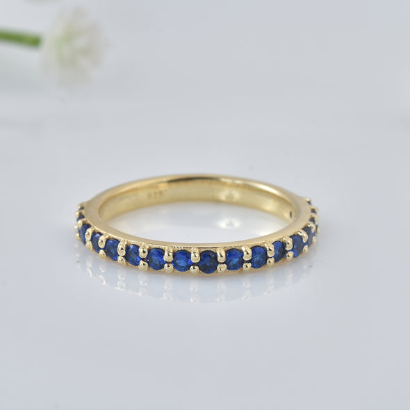 0.50 Ct Round Half Eternity Blue Sapphire Ring 925 Sterling Silver Gold Plated