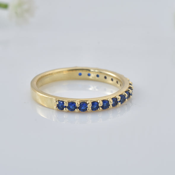 0.50 Ct Round Half Eternity Blue Sapphire Ring 925 Sterling Silver Gold Plated