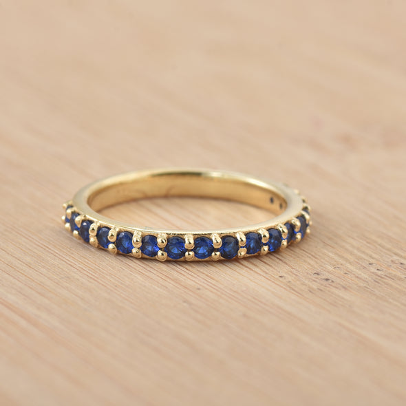 0.50 Ct Round Half Eternity Blue Sapphire Ring 925 Sterling Silver Gold Plated