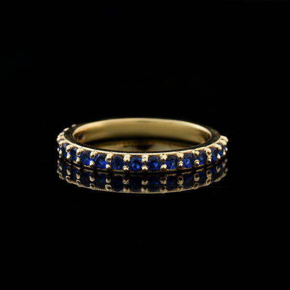 0.50 Ct Round Half Eternity Blue Sapphire Ring 925 Sterling Silver Gold Plated