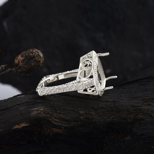 925 Sterling Silver Trillion Shape Semi Mount Ring