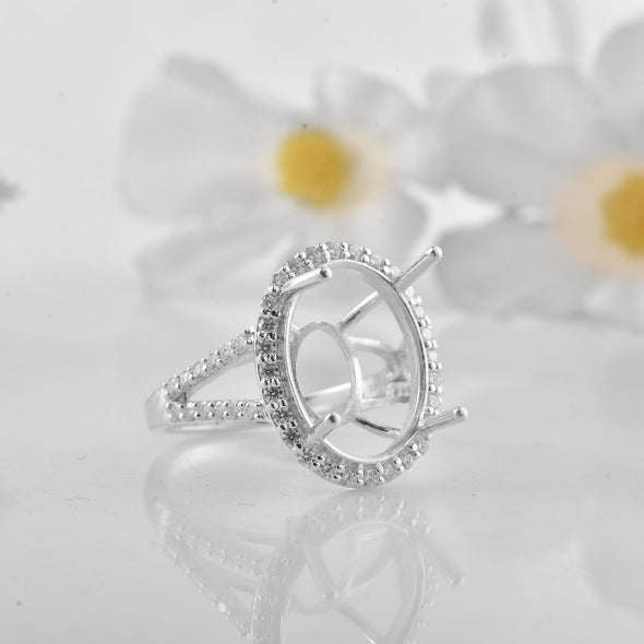 925 Sterling Silver Oval Shape Semi Mount Ring