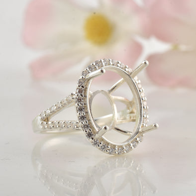 925 Sterling Silver Oval Shape Semi Mount Ring