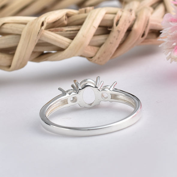 925 Sterling Silver Oval Shape Semi Mount Ring