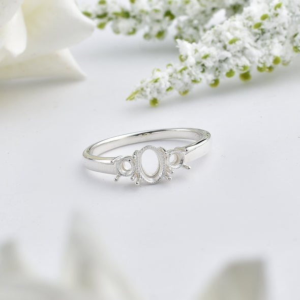 925 Sterling Silver Oval Shape Semi Mount Ring