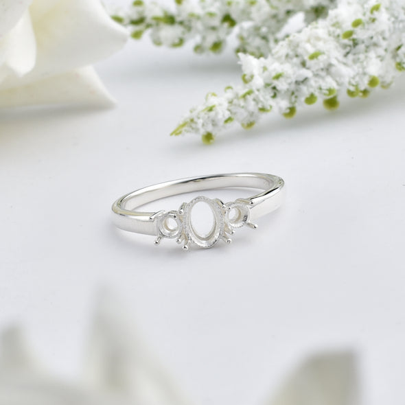 925 Sterling Silver Oval Shape Semi Mount Ring