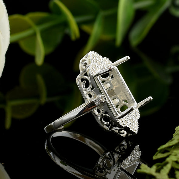 925 Sterling Silver Octagon Shape Semi Mount Ring