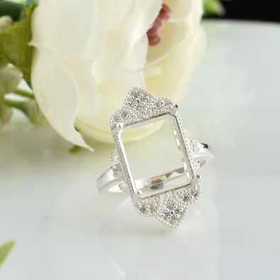 925 Sterling Silver Octagon Shape Semi Mount Ring
