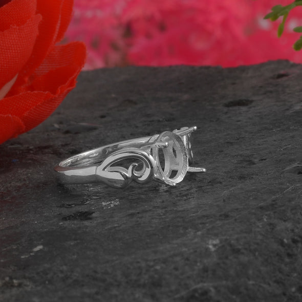 925 Sterling Silver Oval Shape Semi Mount Ring